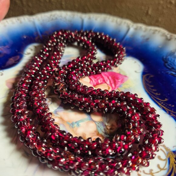 Black Cherry Garnet Beaded Long Necklace 30" 119 Grams - Picture 3 of 15